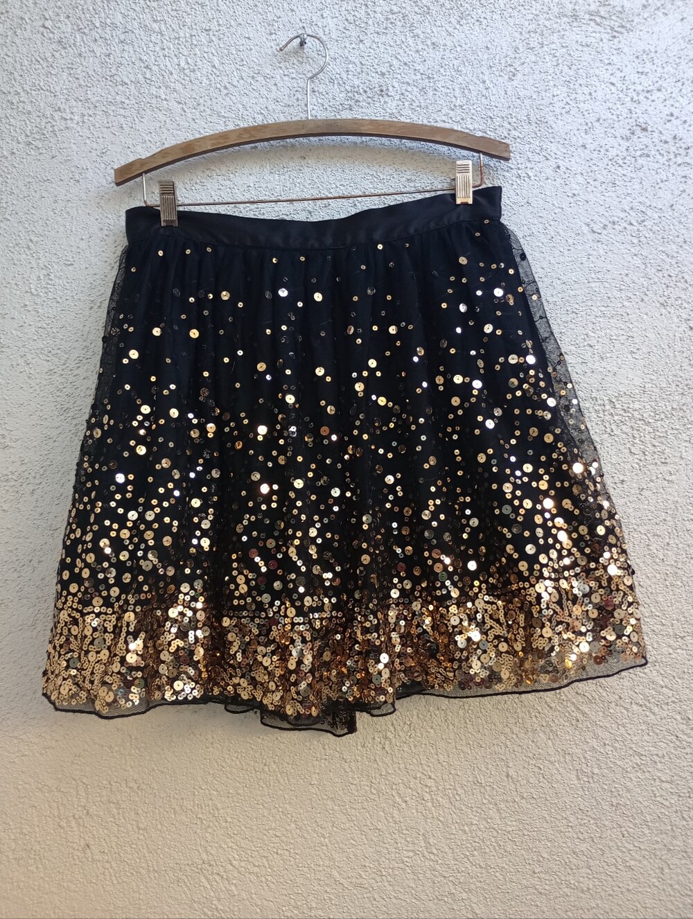 Crystal Doll Black Tulle Sequin Skirt Holiday Glam Party Goth Gold Black 13